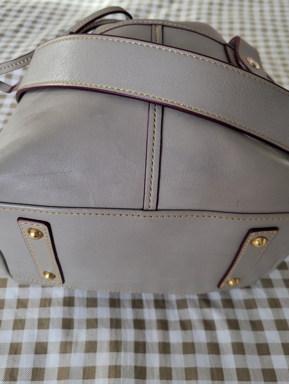 Dooney & Bourke Gray Florentine Leather Drawstring Tote / Satchel, Gold Hardware - Picture 4 of 16